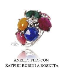 ANELLO FILO CON   ZAFFIRI RUBINI A ROSETTA